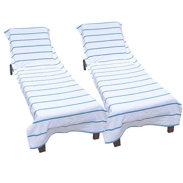 Arkwright Pool Chair Covers (Oversized:30x85 Inch, 2-Pack), Cotton Chaise Lounge Cover with 8 Inch Deep Pocket to Fit Any Beach Chair (Blue)