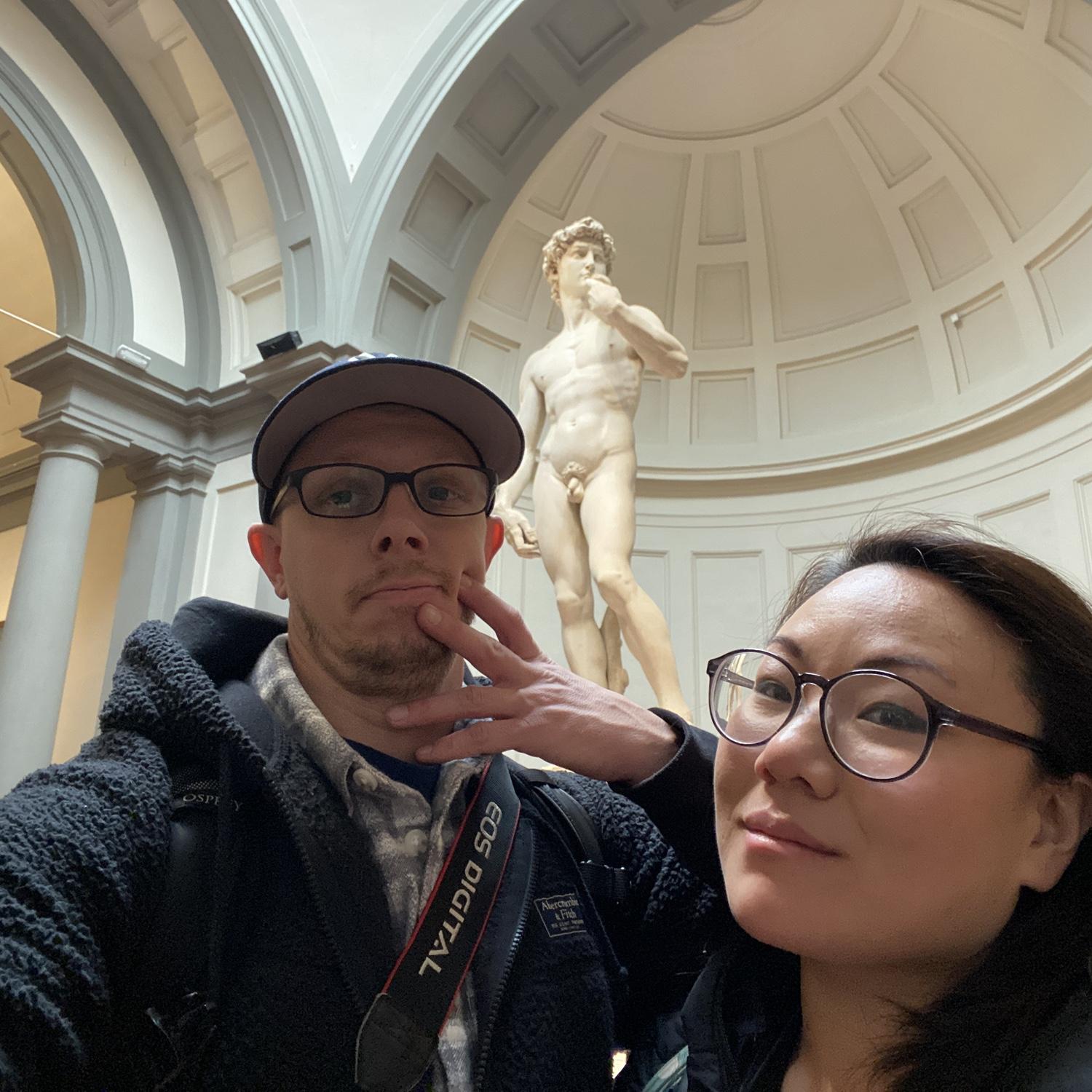 In front of David in Florence, Italy. February 2023.