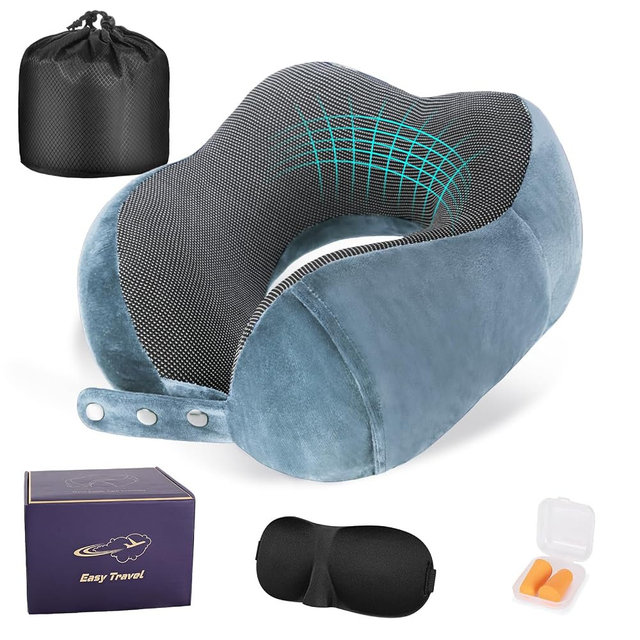 Cirorld Neck Pillow for Traveling, Travel Pillows for Airplanes,100% Pure Memory Foam Travel Neck Pillow, Adjustable Flight Pillow, Portable Plane Accessories with Eye Mask, Earplugs, Carry Bag