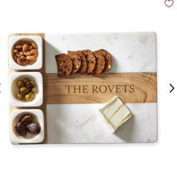 Mark & Graham Wood and Marble Appetizer Serving Platter, White Marble