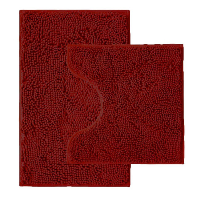 Bathroom Rugs Sets 2 Piece,Super Absorbent Chenille Bath Mats and U-Shaped Toilet Rug,Strong PVC Non Slip Backing,Microfiber Washable Dry Quickly Bath Mats for Bathroom(20"x32"+20"x20"U,Dark Red)
