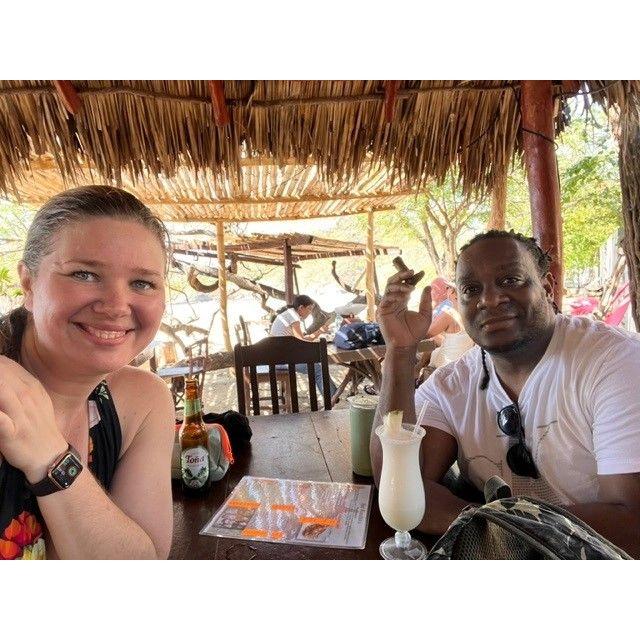 Right after the proposal - celebratory cocktails! Playa Maderas, Nicaragua