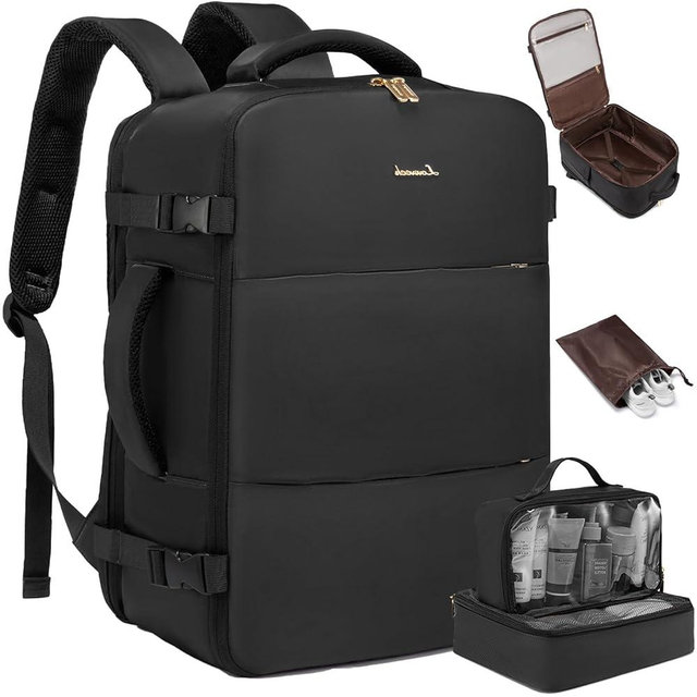 LOVEVOOK Travel Backpack for Women, Carry On Backpack Flight Approved with 3 Packing Cubes,TSA Personal Item Travel Bag Fits 15.6” Laptop,Weekender Hiking Business Luggage Daypack Black