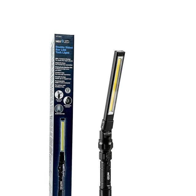 NextLED NT-7544 Double-Sided, Heavy Duty Folding LED Rechargeable Work Light, 600x2 Lumen, Slim Mechanic Light with Magnet, W/Top Light, Aluminum Body, Magnetic Flashlight for Auto Repair/Inspection
