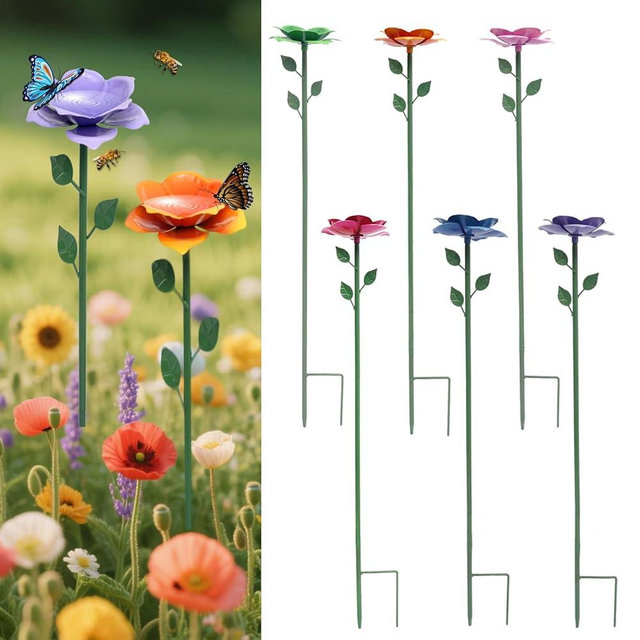 Bee Watering Station, Butterfly Feeder, Metal Bee Water Feeder with Flower Design,Elegant Outdoor Rose Yard & Patio Garden Decor (6PCS)