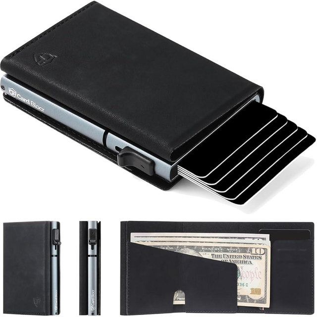 Conceal Plus Pop Up Wallet for Men – RFID Blocking Slim Metal Card Holder Wallet, Automatic Pop-Up Card Ejector, Minimalist Front Pocket Wallet, Holds Up to 10 Cards + Cash
