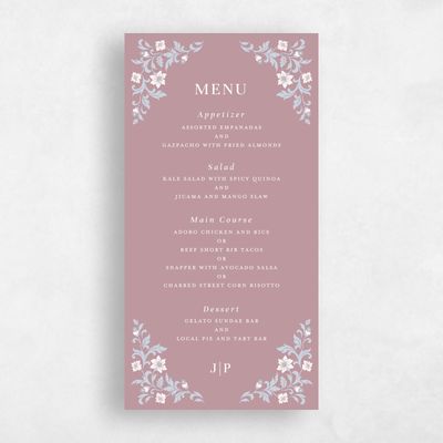 Dusty Rose, Pink Wedding Menu - Petal
