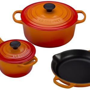 Le Creuset 5 Piece Signature Enameled Cast Iron Cookware Set, Flame