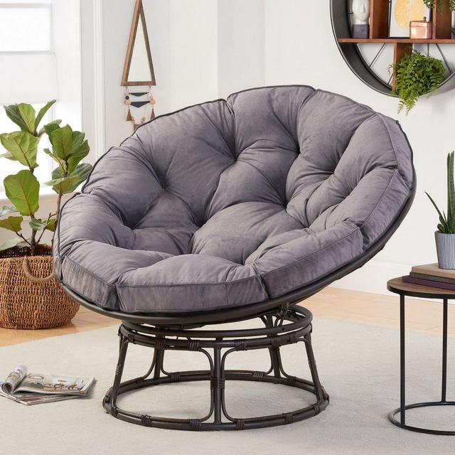 Better Homes & Gardens Papasan Chair with Vevel Fabric Cushion, Charcoal Gray Color, Steel Frame and PE Wicker Material