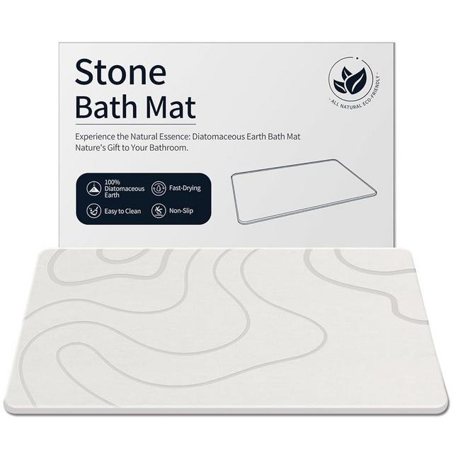 ZIKIBL Stone Bath Mat Diatomaceous Earth Bath Mat Stone Super Absorbent Diatomite Stone Bath Mats for Bathroom Quick-Drying Non-Slip Barhroom Floor Mat, Easy to Clean Stone Shower Mat(24 * 16'')