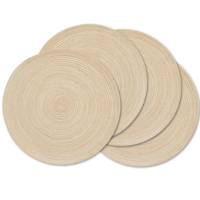 homEdge Round Placemat, Set of 4 Braided Washable Table Mats 15 Inches-Beige