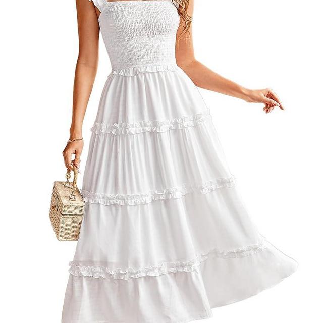 GRACE KARIN 2025 Womens Summer Beach Dress Square Neck Casual A-Line Maxi Sundress with Pocket