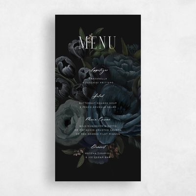 Dark Teal, Blue Wedding Menu - Malina