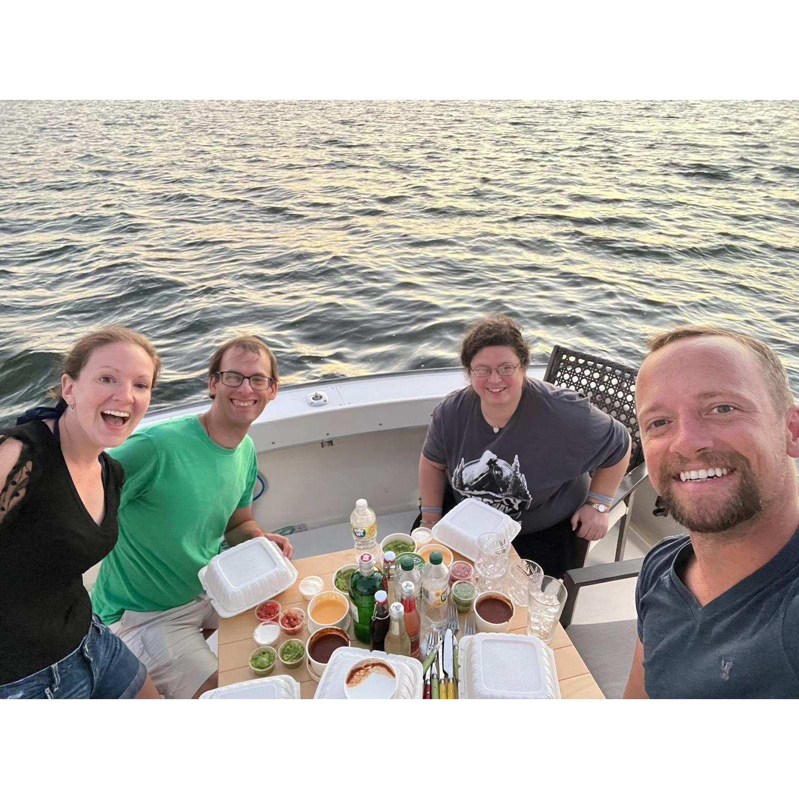 We're on a boat! - with our friends Michelle Pirraglia & Andrew McKeon (our organist for the wedding)