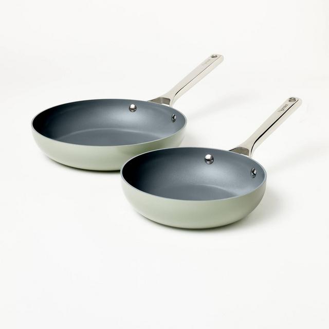 2pk Aluminum Nonstick Frypan Set Sage Green - Figmint™