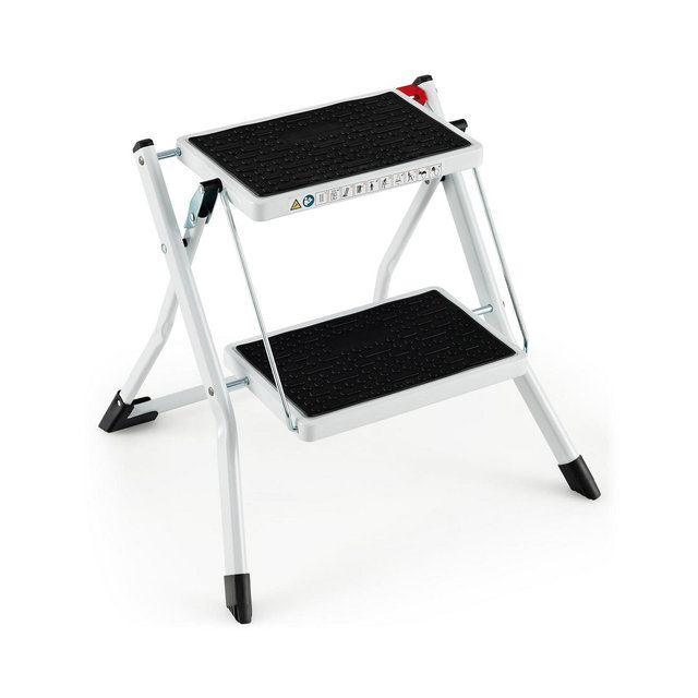Folding 2 Step Ladder with Anti-Slip Pedal and Large Foot Pads