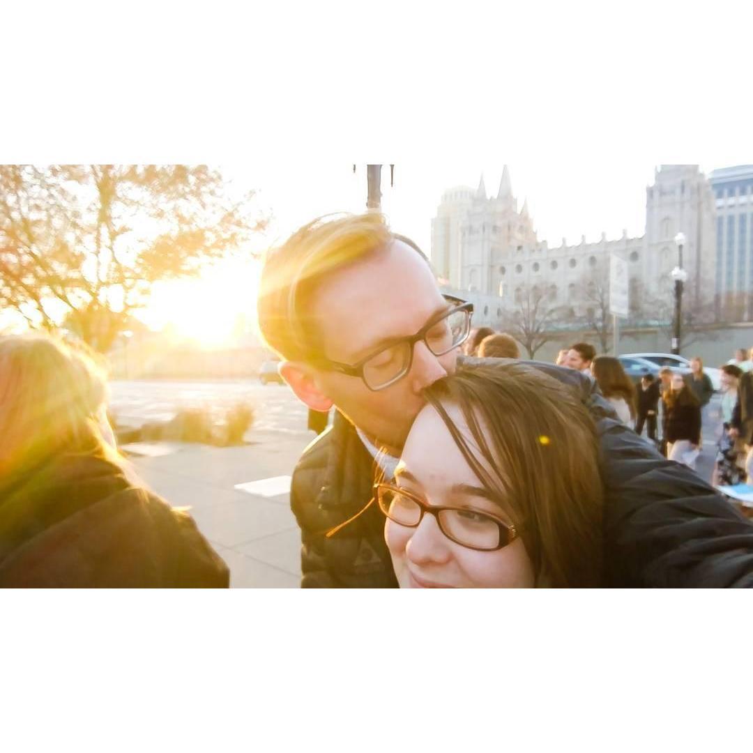 We were going to a devotional with Elder Uchtdorf at the conference center and I didn't know he was taking this picture while we were waiting in line.
