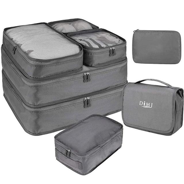 DIMJ Packing Cubes for Travel, 8 Pcs Travel Cubes for Suitcase Lightweight Travel Essential Bag with Large Toiletries Bag for Clothes Shoes Cosmetics Toiletries (Grey)