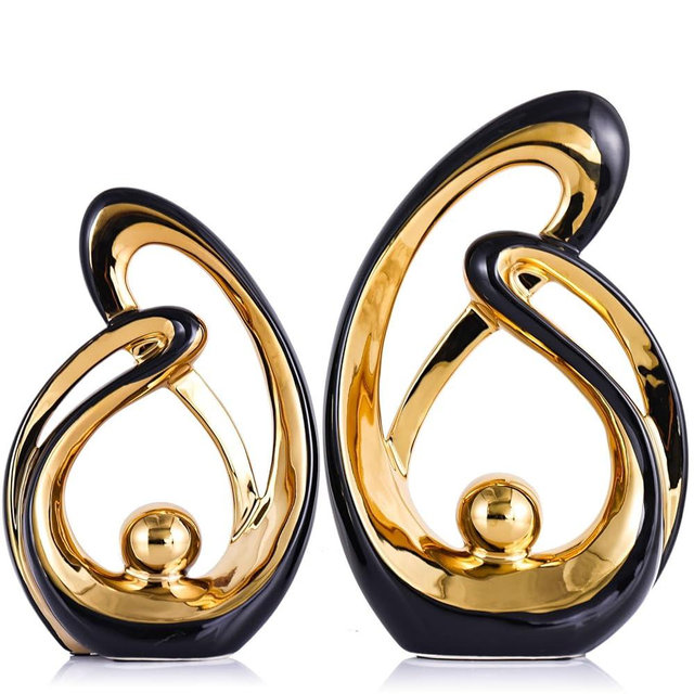 XMGZQ Black Decor Accent,Porcelain Art Mid Century Modern Black and Gold Decorations，Black Centerpieces for Tables,Abstract Ceramic Statue Sculpture for Coffee Table Bookshelf Tv Stand Centerpieces