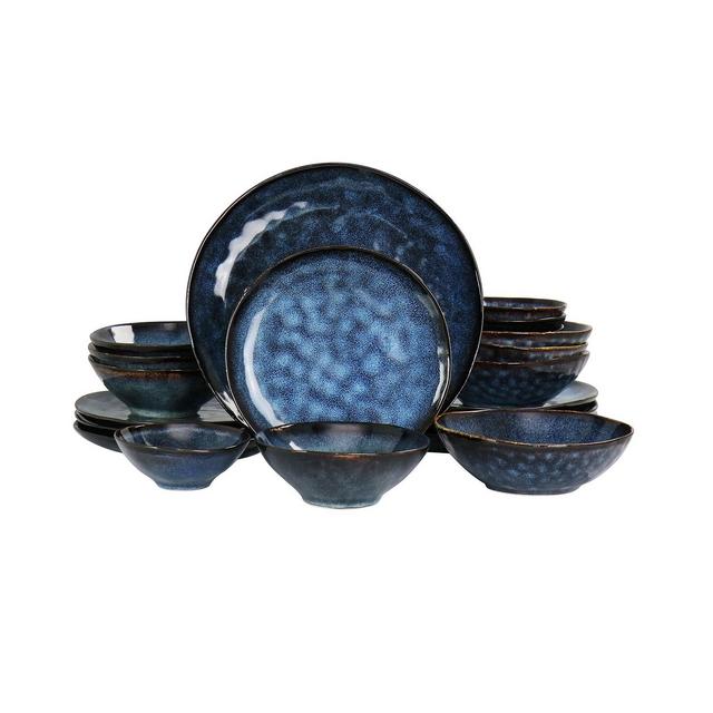 Elama Reactive Glaze Amelia 20 Piece Round Stoneware Triple Bowl Dinnerware Set, Service for 4