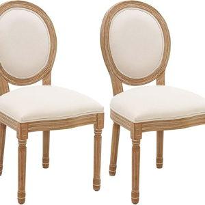 Furniliving French Country Dining Chairs Set of 2, Upholstered Dining Room Chairs with Round Back Farmhouse Kitchen Chairs for Living Room, Kitchen, Restaurant (Beige-Round)