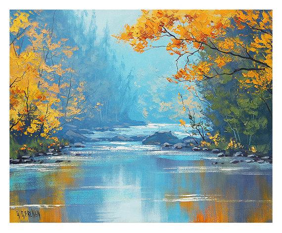 Misty river, misty painting, river painting, misty scene, river oil painting,  by G.Gercken