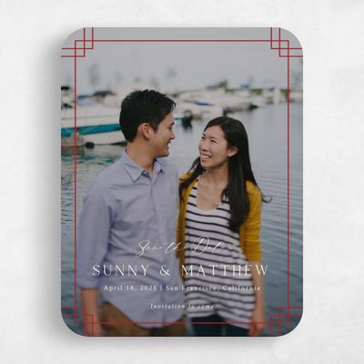 Red Rounded Wedding Save the Date - Meili Photo