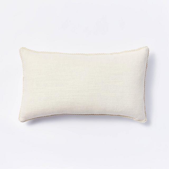 Cotton Velvet with Lace Trim Reversible Lumbar Throw Pillow Cream - Threshold™ designed with Studio McGee
