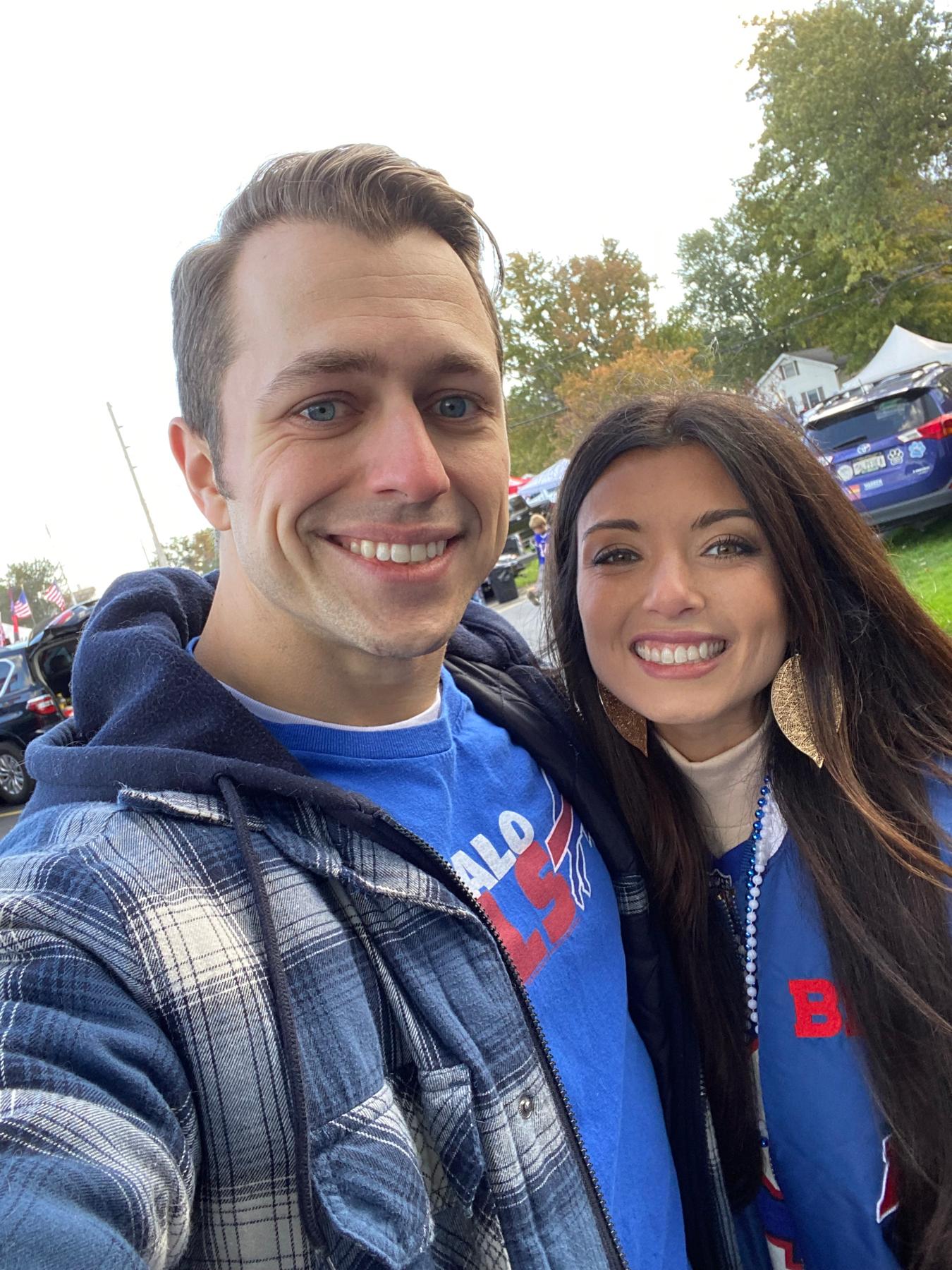 Brooke made Kevin wear a Bills shirt  at the Buffalo Bills game!