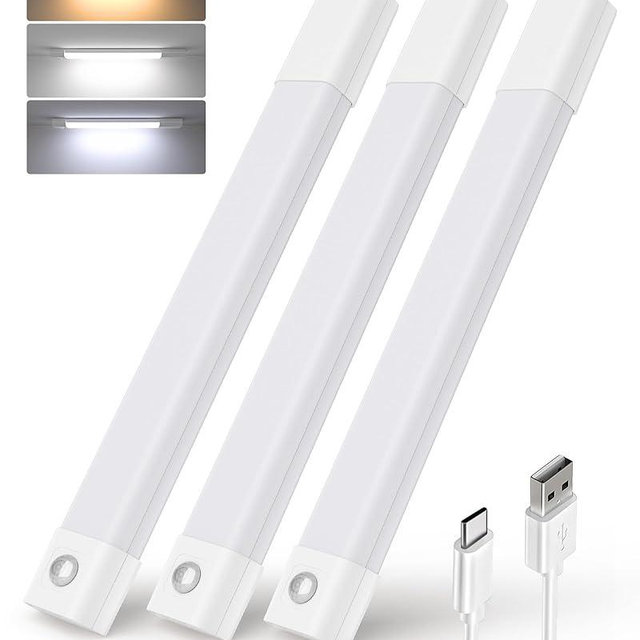 EZVALO Under Cabinet Lighting, Wireless Closet Lights, 50 LED Rechargeable Motion Sensor Light, Dimmable, 3 Color Temperatures, 11.8 inch Counter lights for Kitchen, Pantry, Bedroom, Wardrobe (3 Pack)