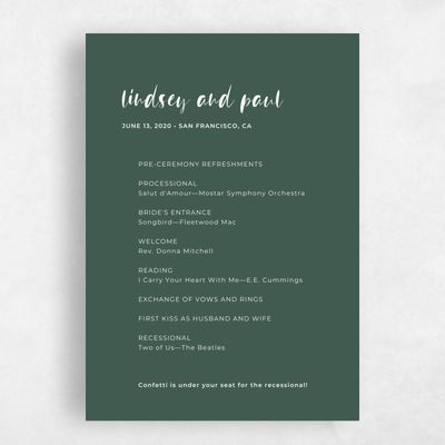 Forest, Green Wedding Program - Lyons