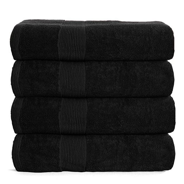 Elvana Home 4 Pack Bath Towel Set 27x54, 100% Ring Spun Cotton, Ultra Soft Highly Absorbent Machine Washable Hotel Spa Quality Bath Towels for Bathroom, 4 Bath Towels Black