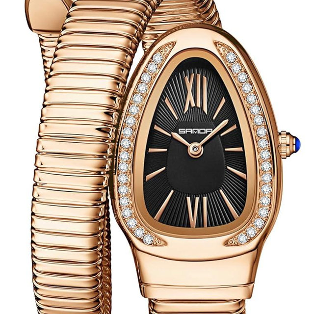 Gosasa Snake Bracelet Watch for Women, Elegant Bangle Wrist Watch with Flexible Wrap Strap Design, Fashion Jewelry Style Quartz Watch, Adjustable Cuff Watch for Dress & Gift