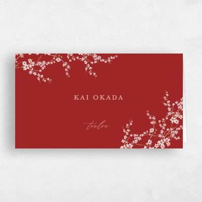 Dark Red Wedding Place Card - Sakura