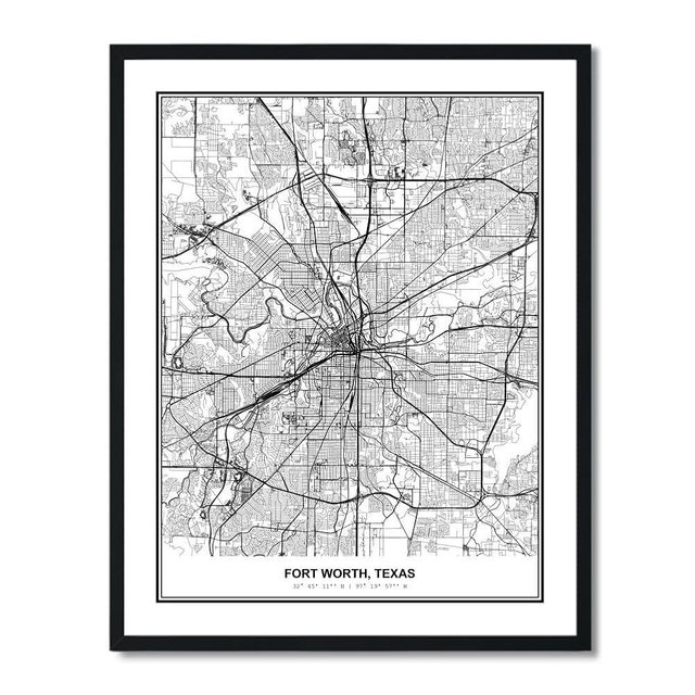 Susie Arts 11X14 Unframed Fort Worth Texas Wall Art Map Metropolitan City Road View Abstract Street Print Poster Decor Home Office sdm059