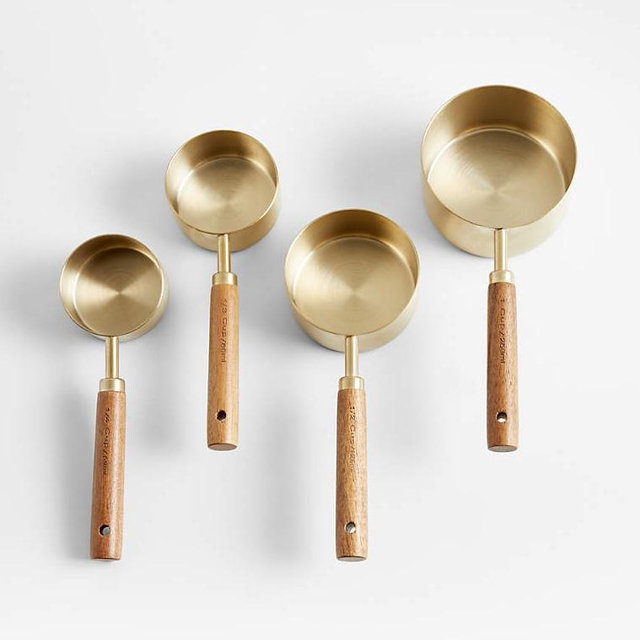 Acacia Wood and Gold Measuring Cups, Set of 4