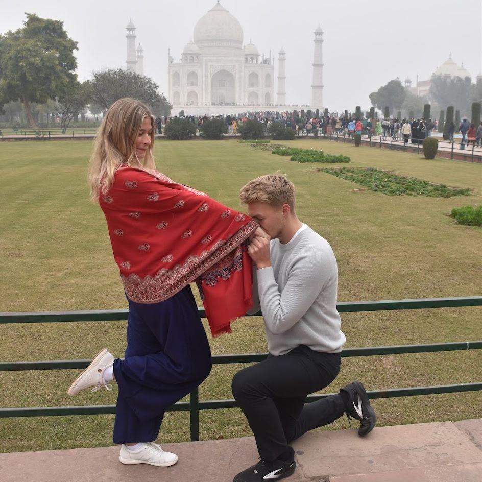 Then a photographer made Adam get down on one knee for a picture. and then made him kiss my hand. Our first "proposal" was in India, and our friends traveling with us still laugh about this moment.