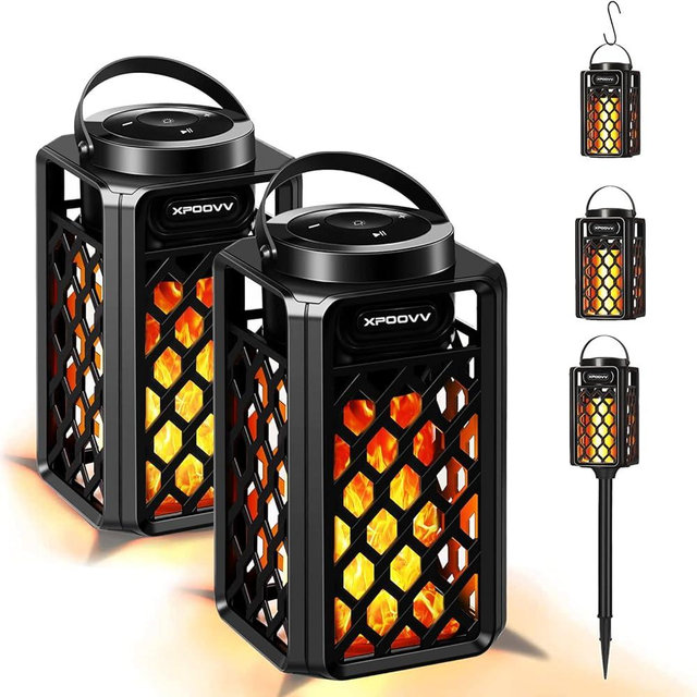 2 Pack Outdoor Bluetooth Speakers, Portable Led Flame Speaker Waterproof with Torch Atmosphere 10w Enhanced Bass for Patio Porch Garden Home Backyard Decor, Gifts for Men Women Couples Dads Moms