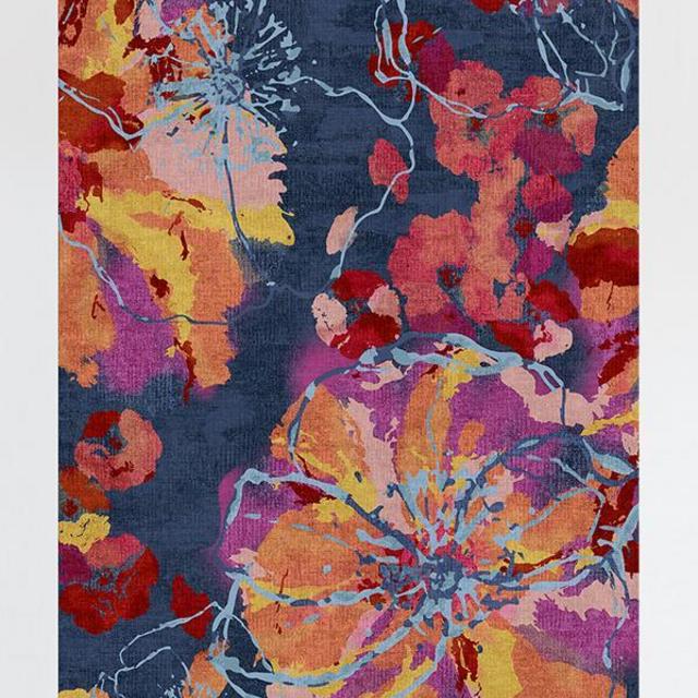 Watercolor Floral Navy Rug 3x5