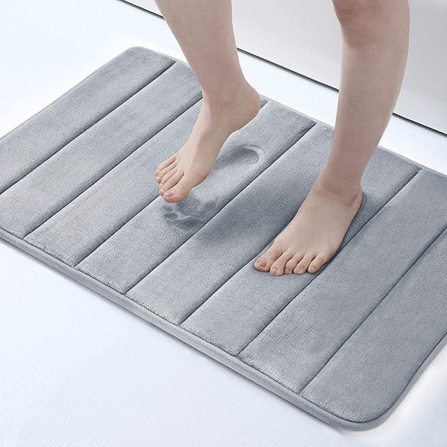 Memory Foam Soft Bath Mats - Non Slip Absorbent Bathroom Rugs Rubber Back Runner Mat for Kitchen Bathroom Floors 20" x 32", Grey