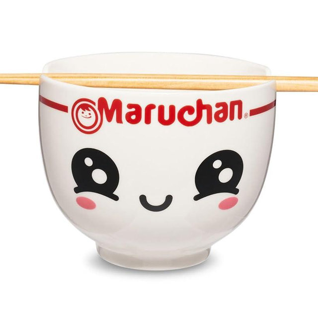 Maruchan Ramen Bowl Cute Kawaii Happy Face 2 Piece Ramen Bowl Set Microwave Safe Dishwasher Safe with Chopsticks
