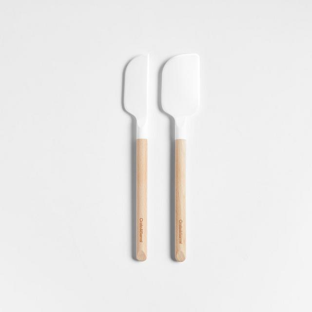Crate & Barrel White Silicone and Wood Mini Spatulas, Set of 2