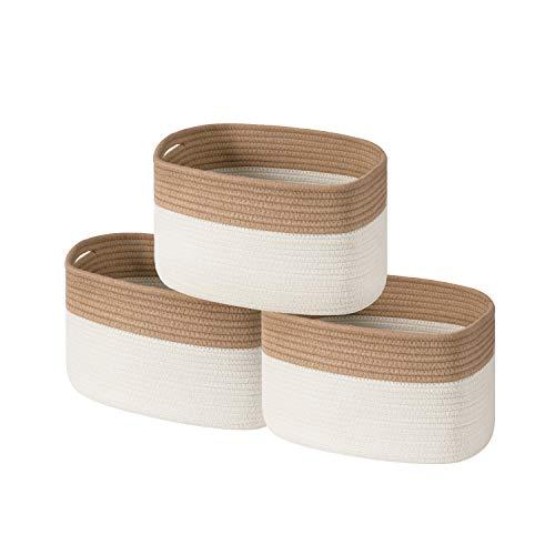 UBBCARE Cotton Rope Storage Baskets Bin Set of 3 Storage Cube Organizer Foldable Decorative Woven Basket with Handles for Clothes, Toy, Makeup, Books, Towels, Nursery 15"x 10"x 9"