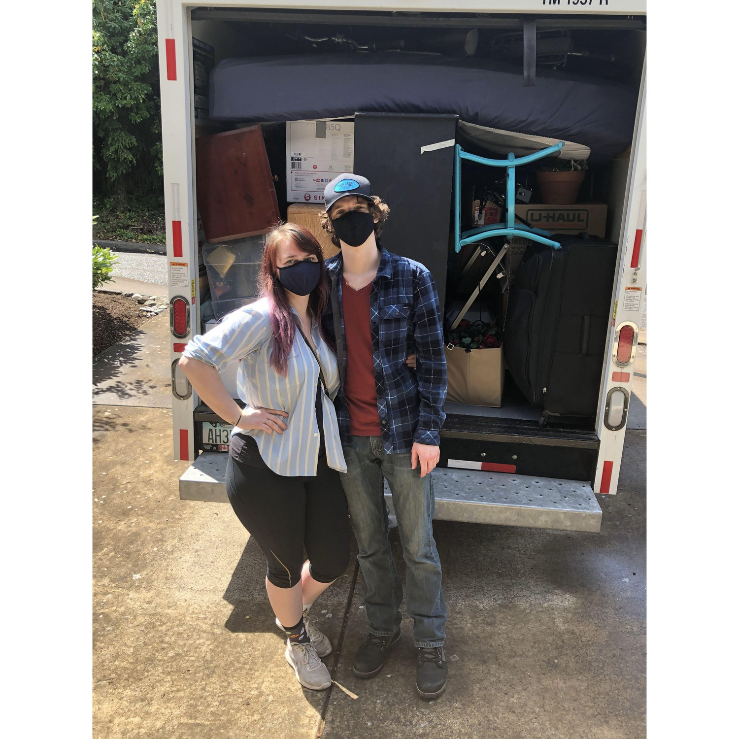 Alex and Eliza's U-haul packed to the brim with both of their things moving from Oregon, late June 2020