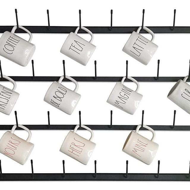 Claimed Corner Horizontal Wall Mug Rack - Large Wall Mounted Storage Display Organizer Rack for Coffee Mugs, Tea Cups, Mason Jars, and More. (33" x 23.5")