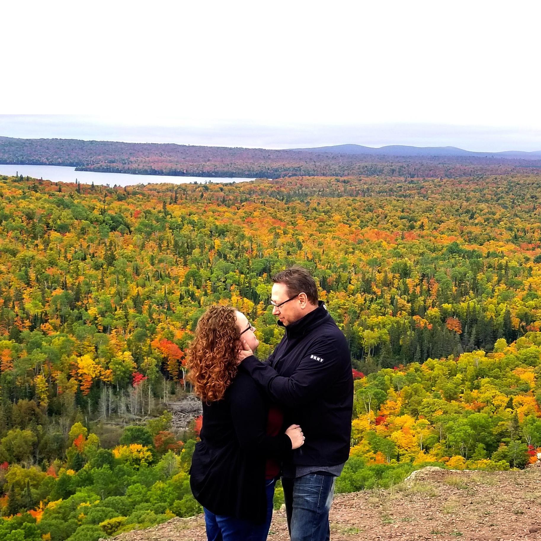 Se said "Yes!" atop Brockway Mtn. Drive in the Upper Peninsula, Michigan.