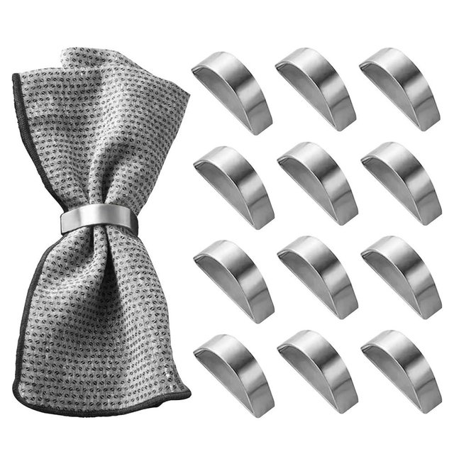 Stainless Steel Napkin Rings Set of 12, Mid-Century Napkin Ring Holder Glossy Serviette Buckles for Wedding, Dinner,Party,Christmas,Table Settings
