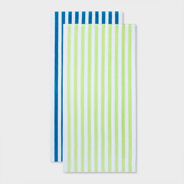 2pk Striped Beach Towels Blue/Green - Sun Squad™