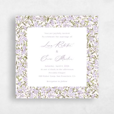 Dark Lilac, Purple Wedding Invitation - Allegra Border