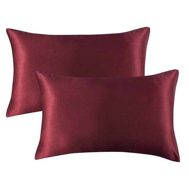 Bedsure Queen Size Satin Pillowcase Set of 2 - Burgundy Silk Pillow Cases for Hair and Skin 20x30 inches, Satin Pillow Covers 2 Pack with Envelope Closure